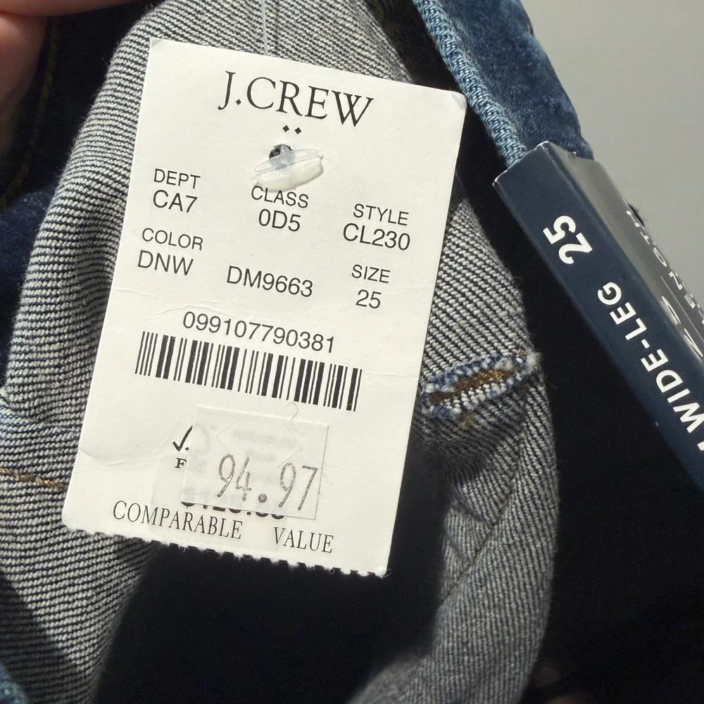 J.Crew Slim Wide-Leg Jeans Womens 25 Blue High Rise Patch Pocket Full Length
